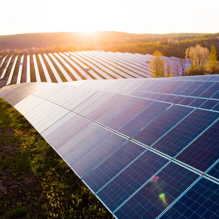Solar panels (solar cell) in solar farm with sun lighting to create the clean electric power Solar panels (solar cell) in solar farm with sun lighting to create the clean electric power